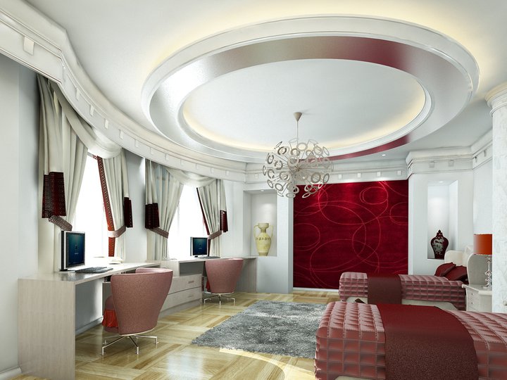 White-Bedroom-with-Circular-Ceiling-and-Red-Wall-Accent-Rendering.jpg